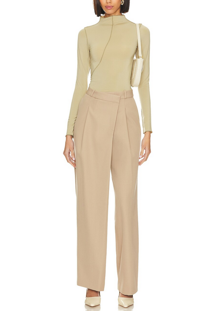 SIMKHAI Overlap Pleated Wide Leg Trouser MSRP $575