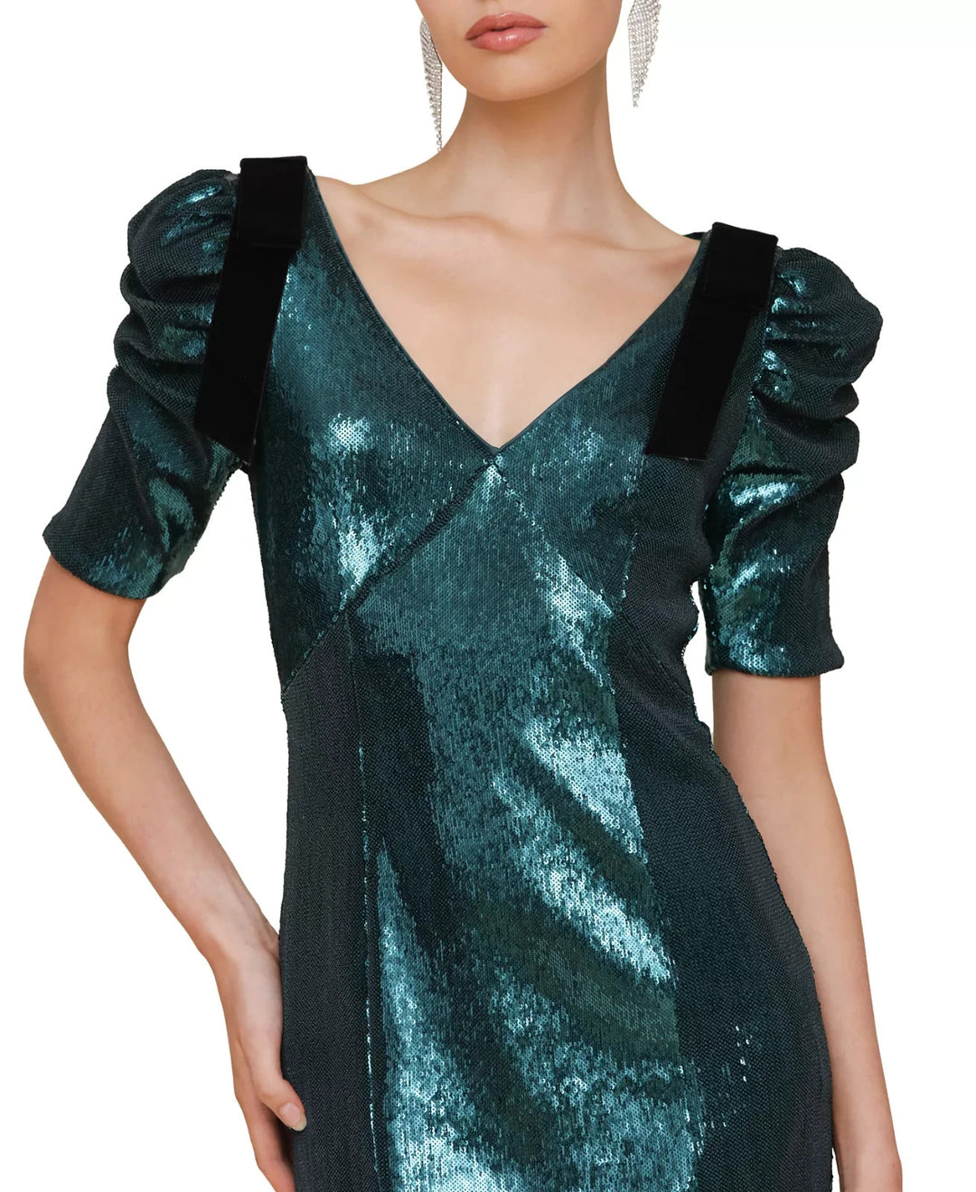 Avec Les Filles Women's Sequined Puff-Sleeve Bodycon Dress MSRP $168