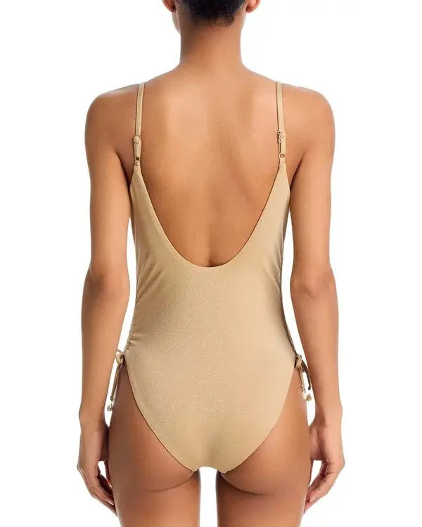 Aqua Drawstring One Piece Swimsuit MSRP $98