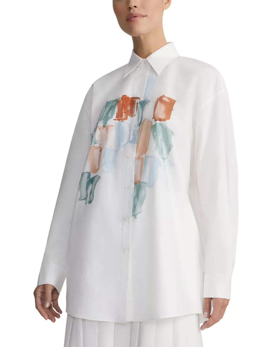 Lafayette 148 New York Printed Button Front Shirt MSRP $798