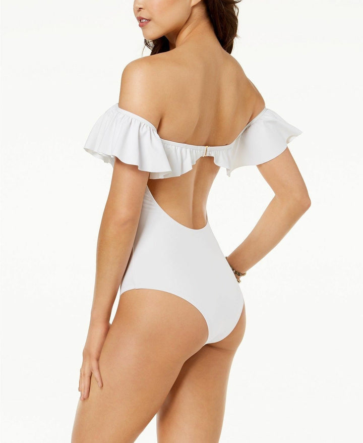 Raisins Juniors' Barbados Ruffle Off-The-Shoulder Cheeky One-Piece Swimsuit $78