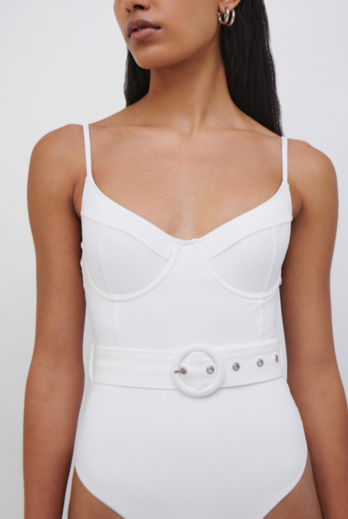 SIMKHAI Noa Belted Bustier One Piece Swimsuit MSRP $195