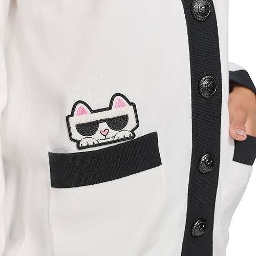 KARL LAGERFELD PARIS Women's Varsity Logo-Patch Button Cardigan MSRP $129