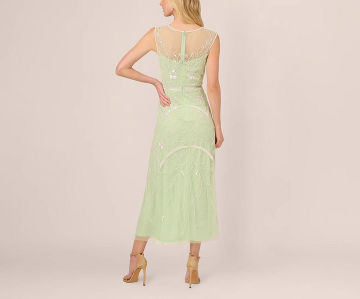 Adrianna Papell Beaded Cap-Sleeve Midi Dress MSRP $328