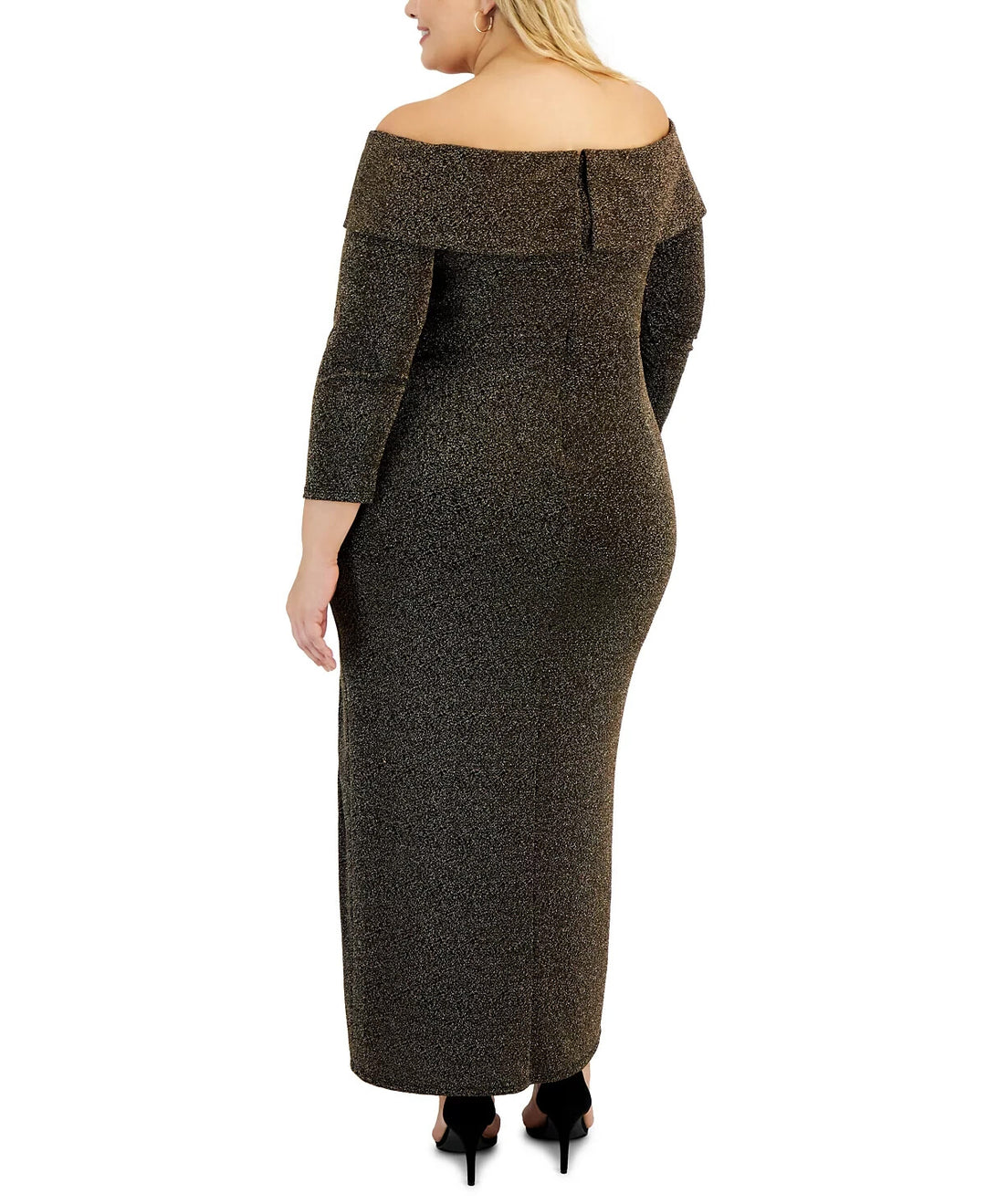 Alex Evenings Plus Size Off-The-Shoulder Side-Slit Glitter Dress MSRP $219
