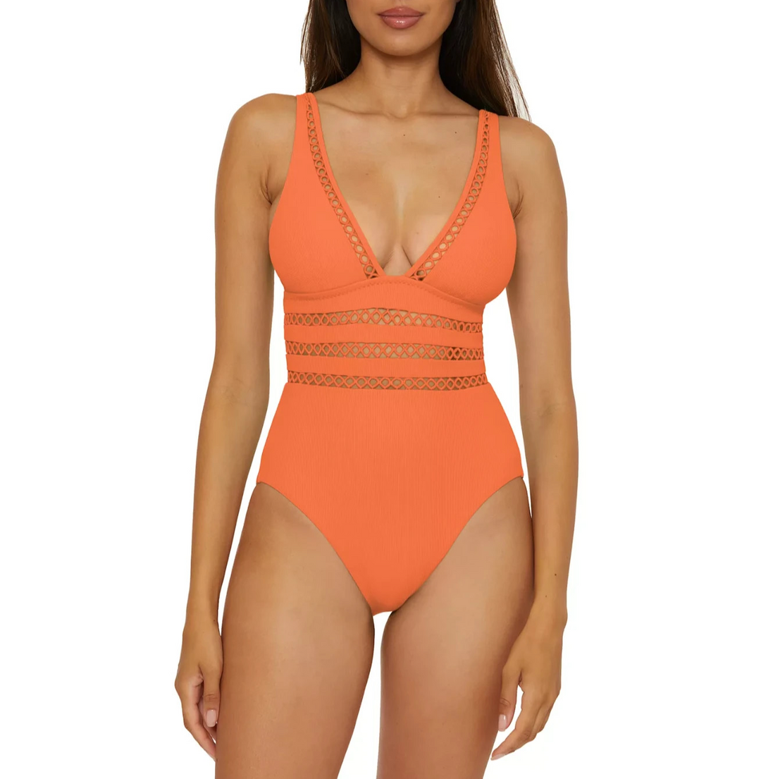 Becca Modern Edge Ribbed One-Piece Swimsuit MSRP $148