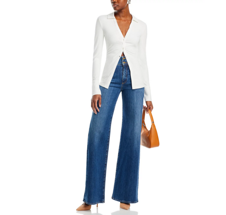 Derek Lam 10 Crosby Chandler Ribbed Button Down Top MSRP $295