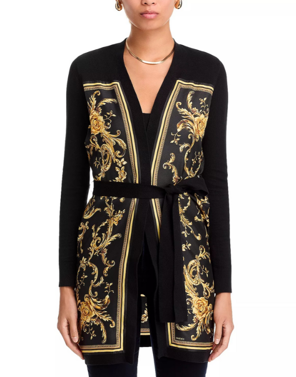 L'AGENCE Beverley Silk Panel Chain Cardigan MSRP $575