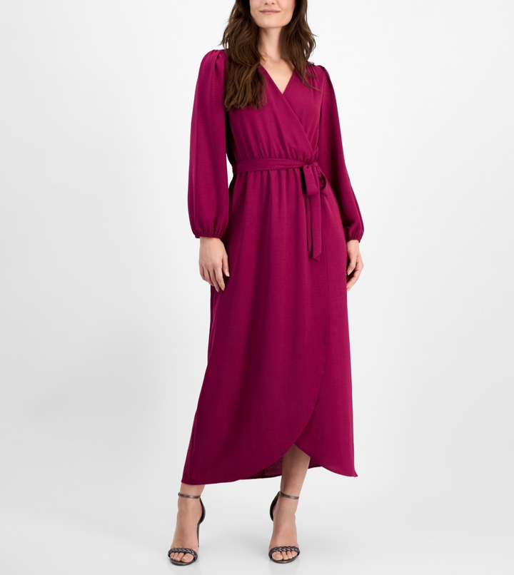 Connected Surplice-Neck Faux-Wrap Long-Sleeve Dress MSRP $79