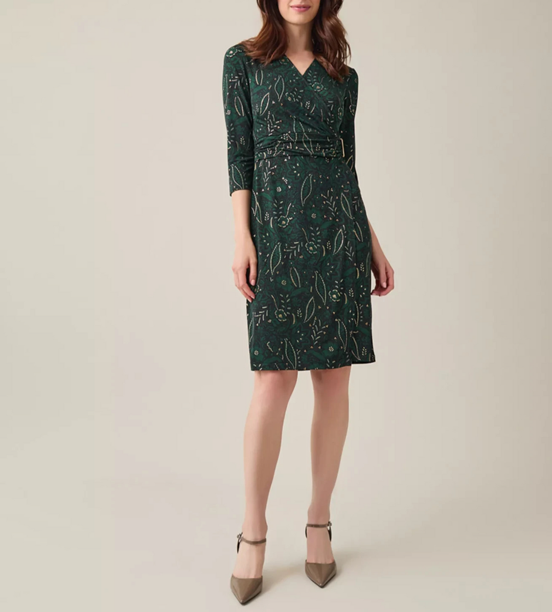 Kasper Women's Printed 3/4-Sleeve V-Neck Wrap Dress MSRP $89