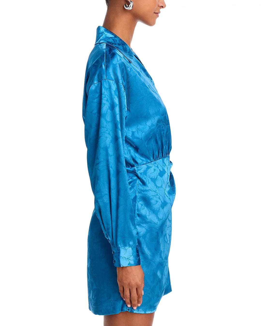 AQUA Satin Wrap Front Long Sleeve Mini Dress MSRP $88