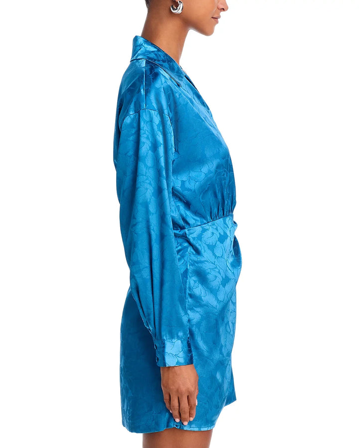 AQUA Satin Wrap Front Long Sleeve Mini Dress MSRP $88