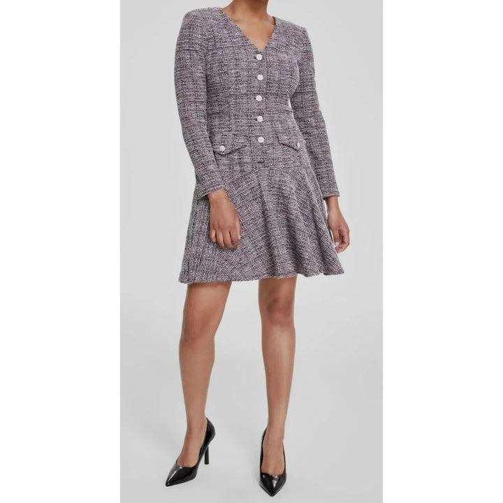 Taylor Tweed Stretch Button Front Fit-Flare Dress MSRP $128