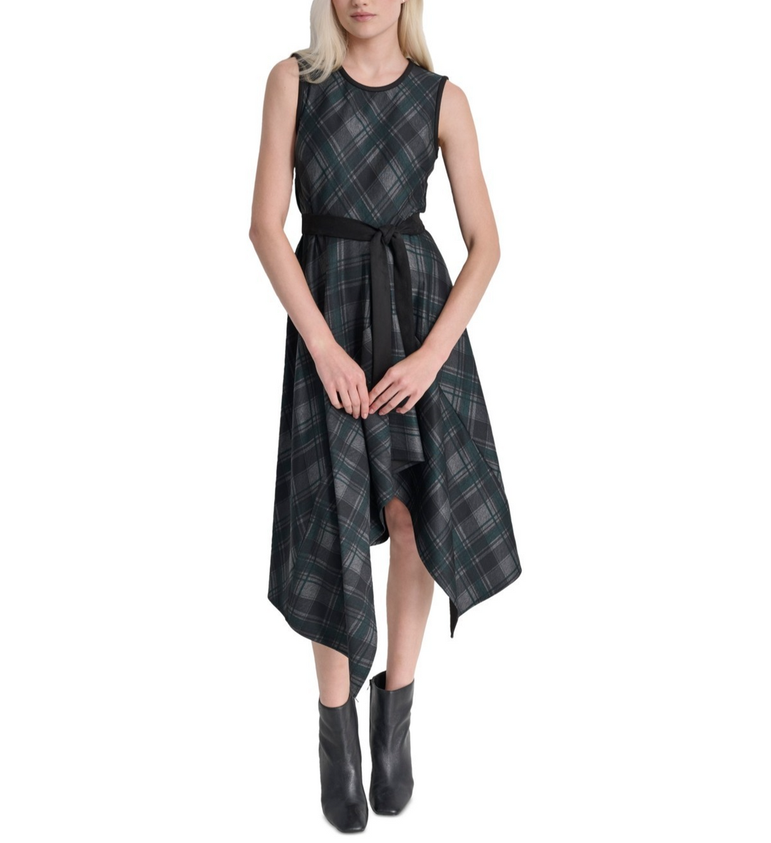 DKNY Women's Jewel-Neck Sleeveless Belted Dress MSRP $139