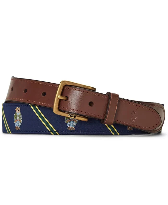 Polo Ralph Lauren Men's Repp-Striped Polo Bear Belt MSRP $115