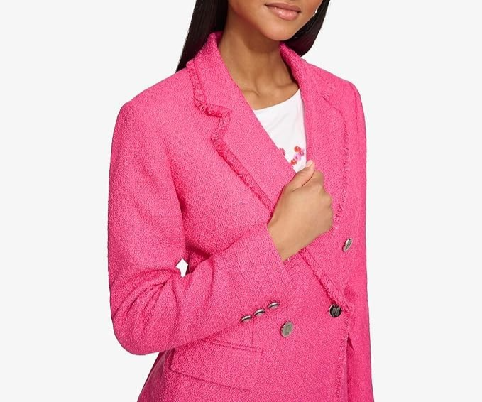 Karl Lagerfeld Paris Fringe Trim Tweed Blazer Jacket MSRP $199
