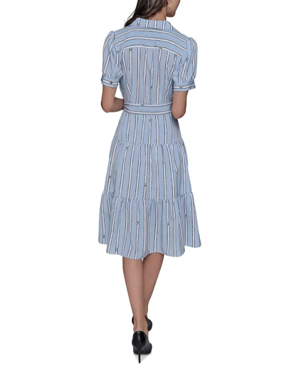 KARL LAGERFELD PARIS Striped Belted Shirt Dress MSRP $149
