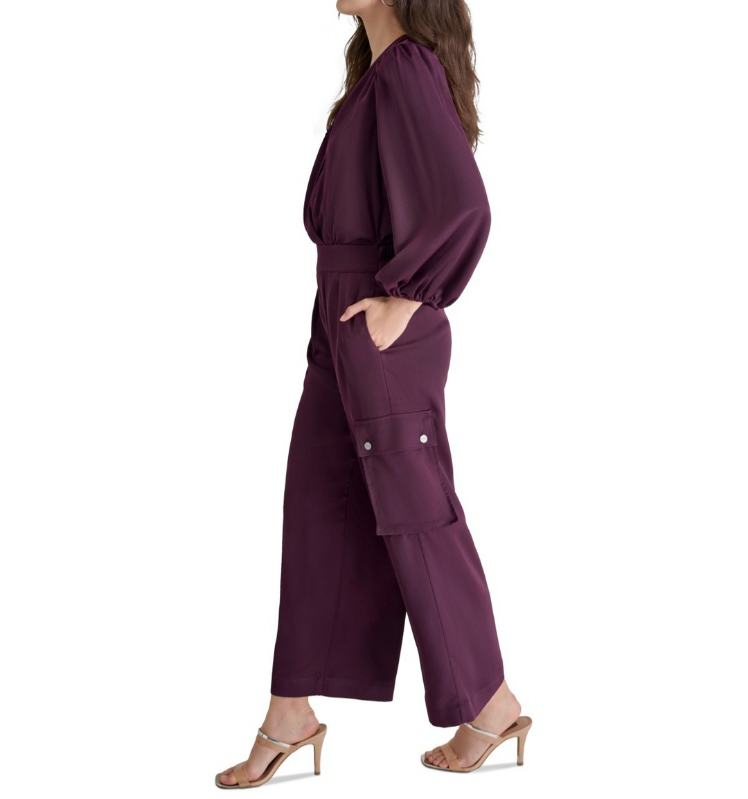 Dkny Women's Surplice-Neck Long-Sleeve Utility Jumpsuit MSRP $139
