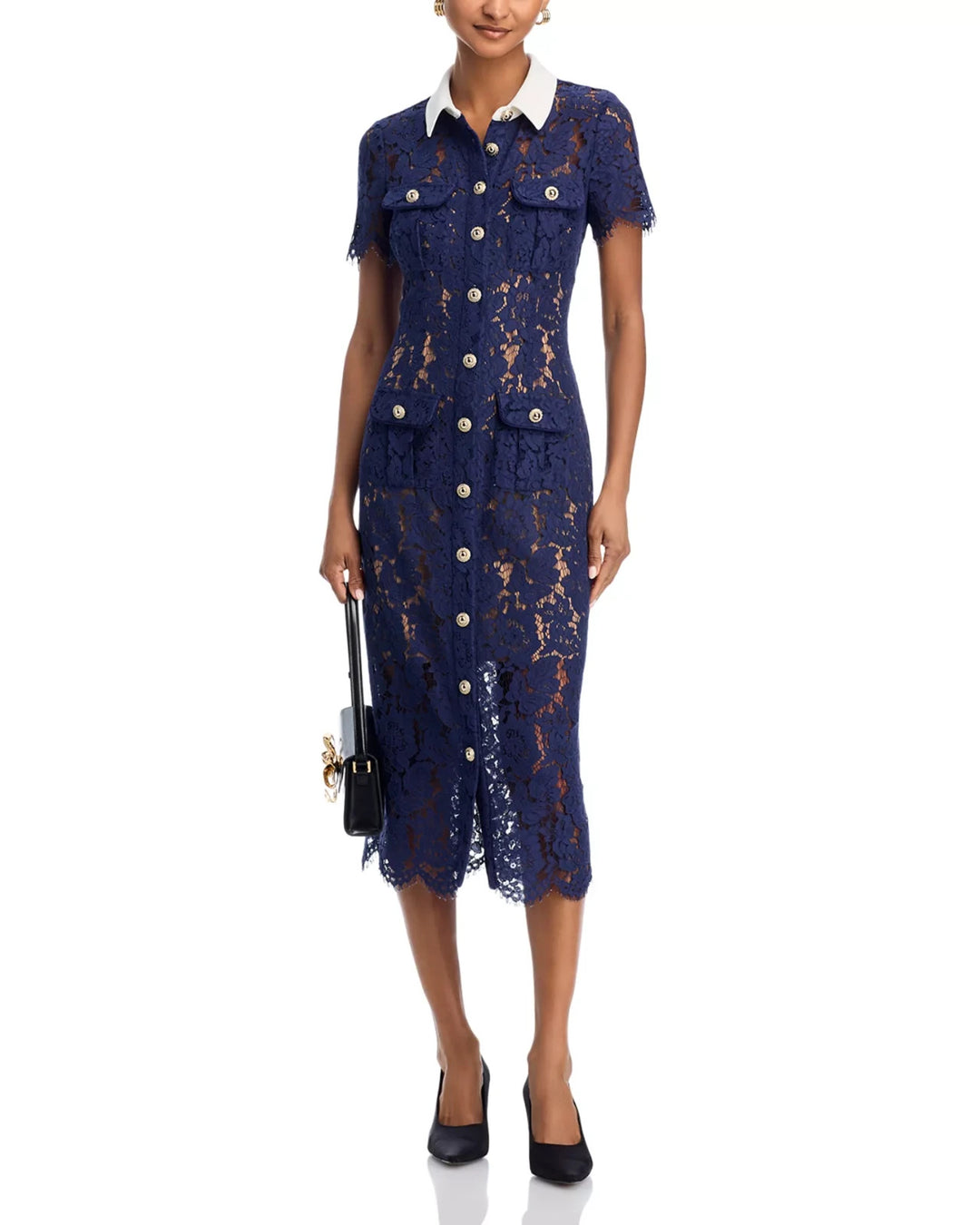 Self-Portrait Navy Lace Contrast Collar Midi Dress