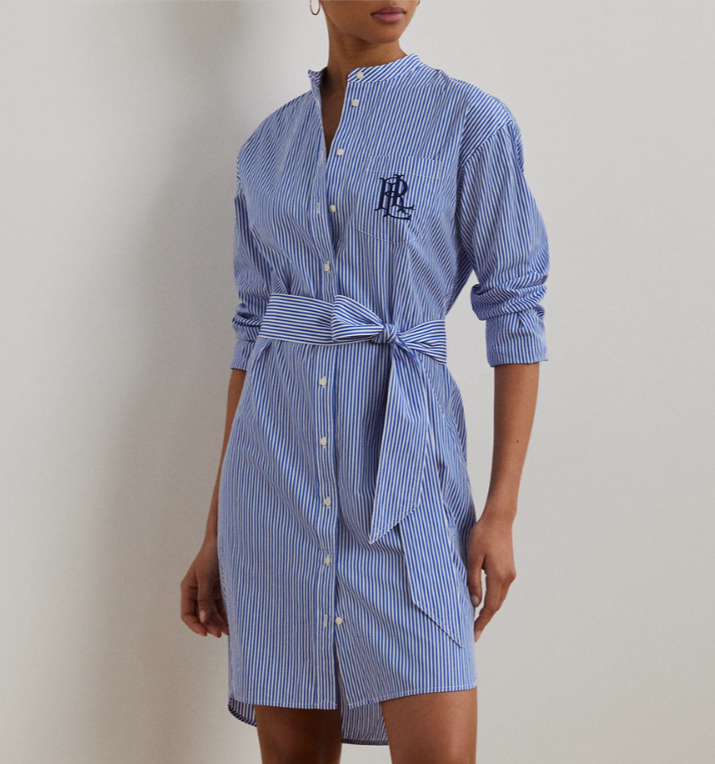 Lauren Ralph Lauren Striped Belted Broadcloth Shirtdress