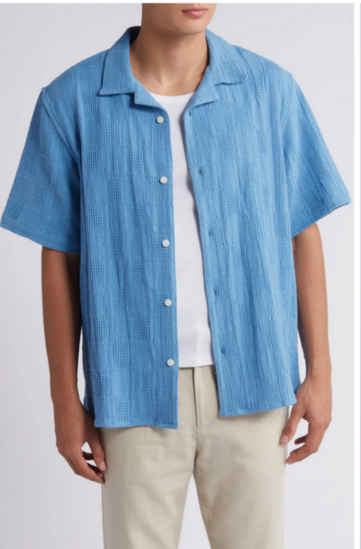 Wax London Didcot Patchwork Cotton Camp Shirt MSRP $145
