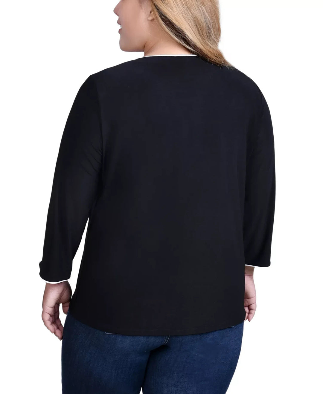 NY Collection Plus Size 3/4 Sleeve Piped Top MSRP $46