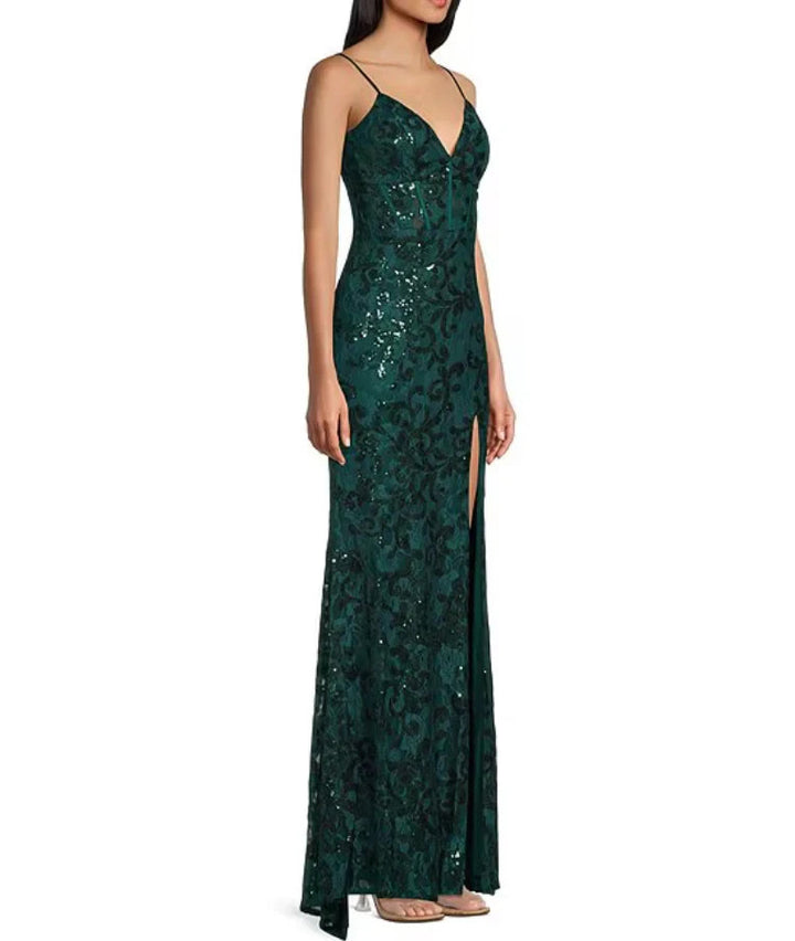 Blondie Nites Juniors' Sequined Lace Corset Gown MSRP $169