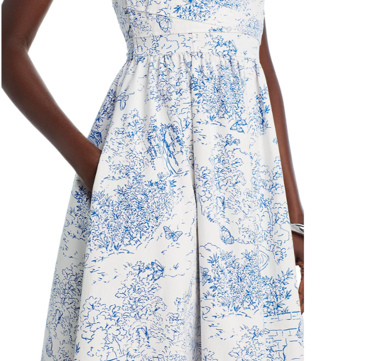 Cinq à Sept Garden Toile Notch Neck Midi Dress MSRP $495