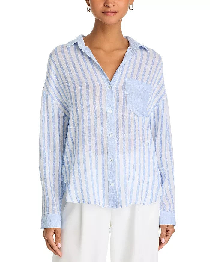 Bella Dahl Striped Contrast Pocket Boyfriend Shirt MSRP $158