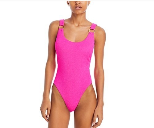 Aqua O-Ring Metallic Crinkle One Piece Swimsuit MSRP $108
