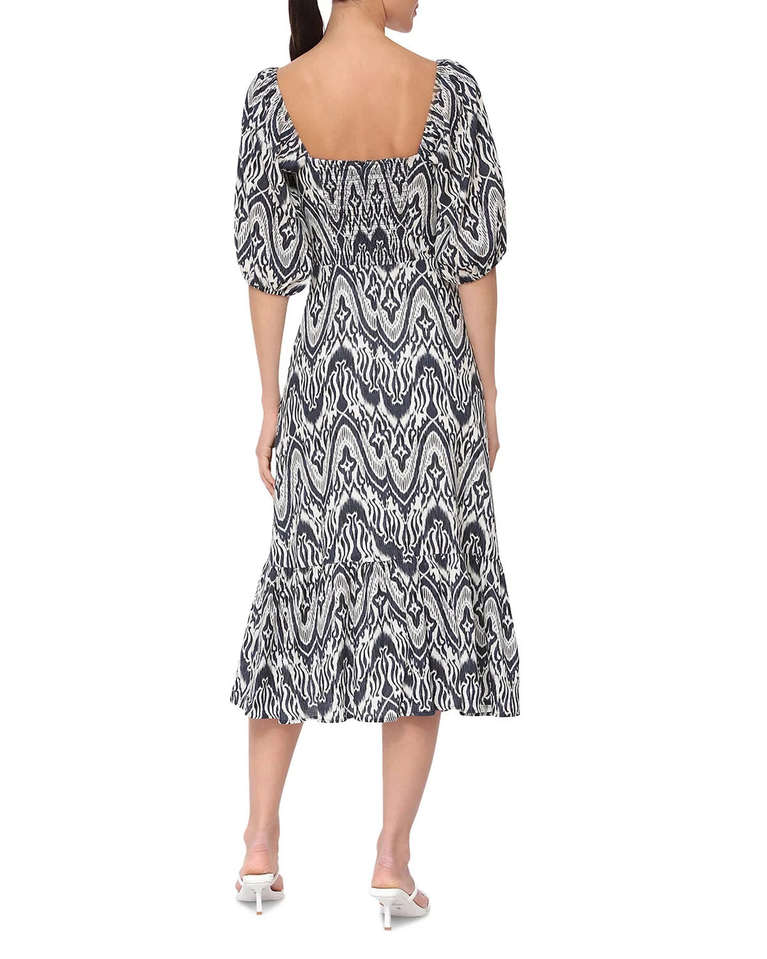 Bagatelle Puff Sleeved Ikat Print Midi Dress MSRP $155