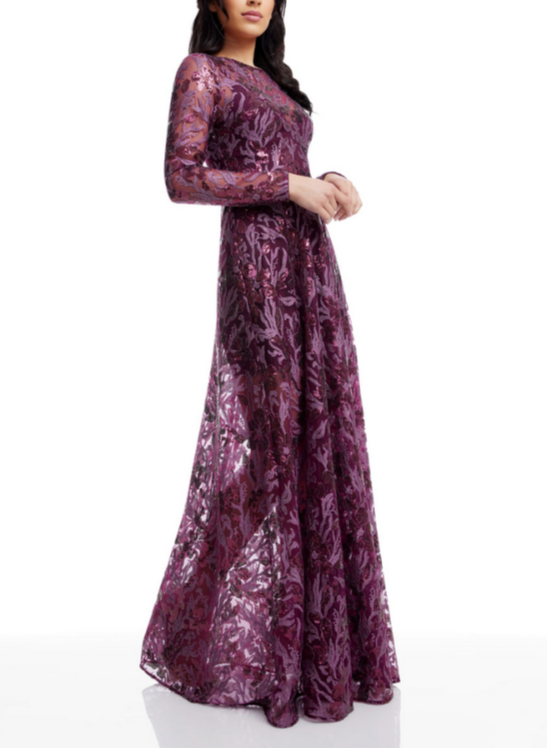 Dress the Population Ava Gown MSRP XXS / DEEP PLUM MULTI