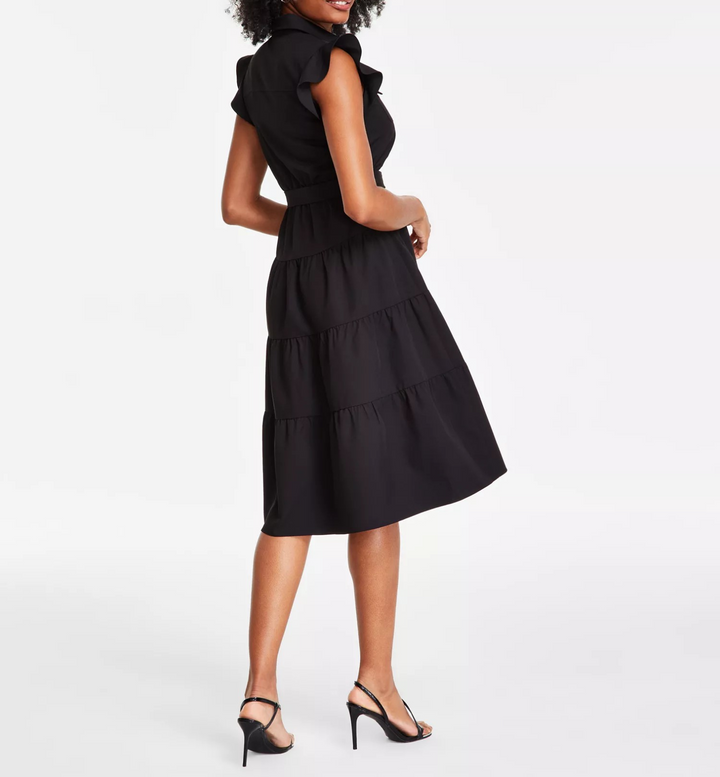 Tahari ASL Women's Snap-Front Tiered Midi Dress MSRP $159