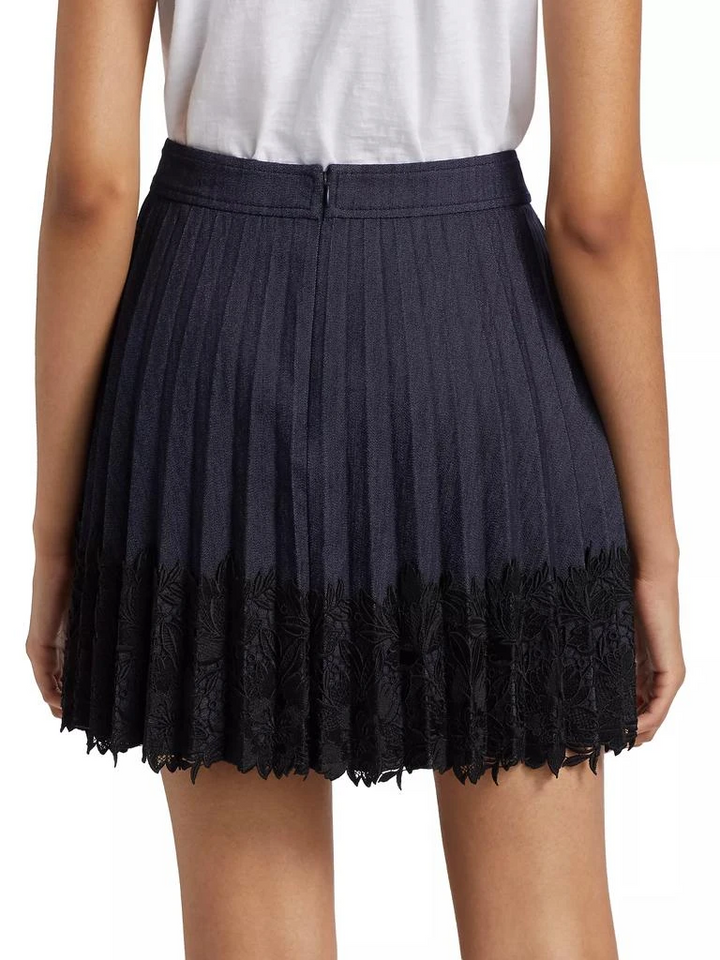 Cinq a Sept Laney Pleated Lace Mini Skirt MSRP $325