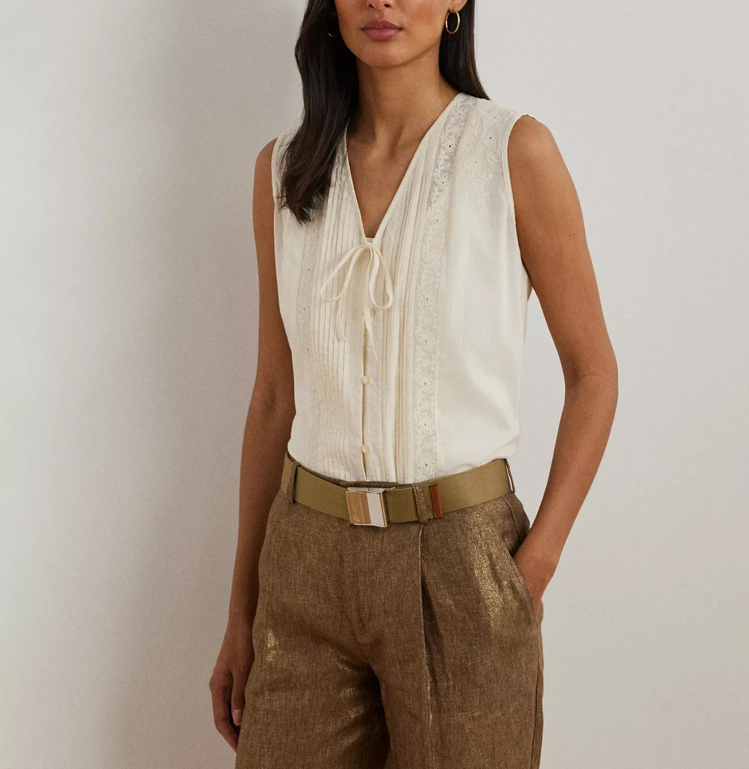 Lauren Ralph Lauren Embroidered Voile Sleeveless Blouse MSRP $165