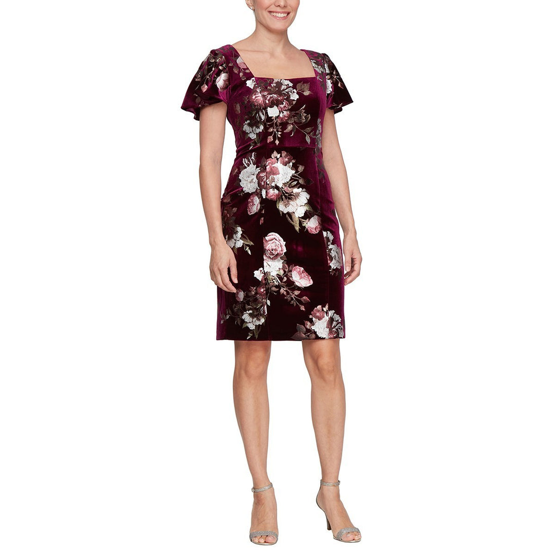 Sl Fashions Women's Velvet Floral-Print Sheath Dress MSRP $119