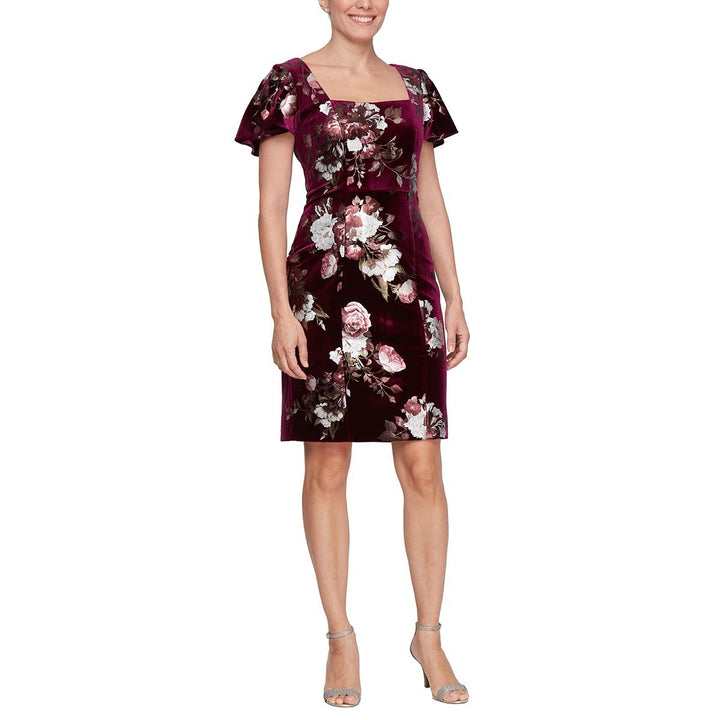 Sl Fashions Women's Velvet Floral-Print Sheath Dress MSRP $119