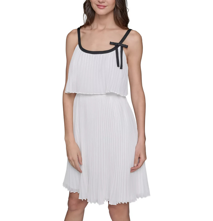 KARL LAGERFELD PARIS Chiffon Bow-Detail A-Line Dress MSRP $168