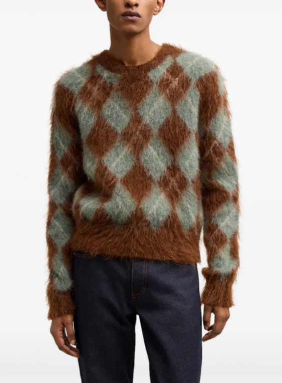 AMI Paris Argyle Wool Blend Brushed Sweater MSRP $785