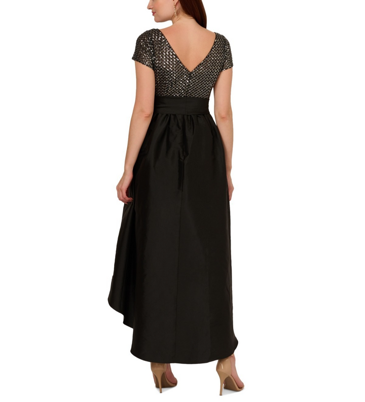 Adrianna Papell Petite Sequinned-Bodice Bow-Waist Ball Gown MSRP $159