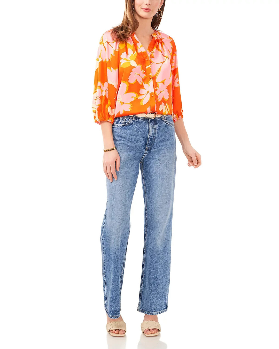 VINCE CAMUTO Printed Button Front Blouse MSRP $69