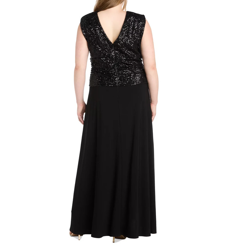 R & M Richards Plus Size Sequinned-Bodice V-Neck Gown MSRP $159