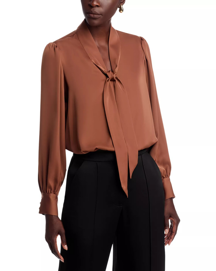 T Tahari Long Sleeve Bow Tie Neck Blouse MSRP $88