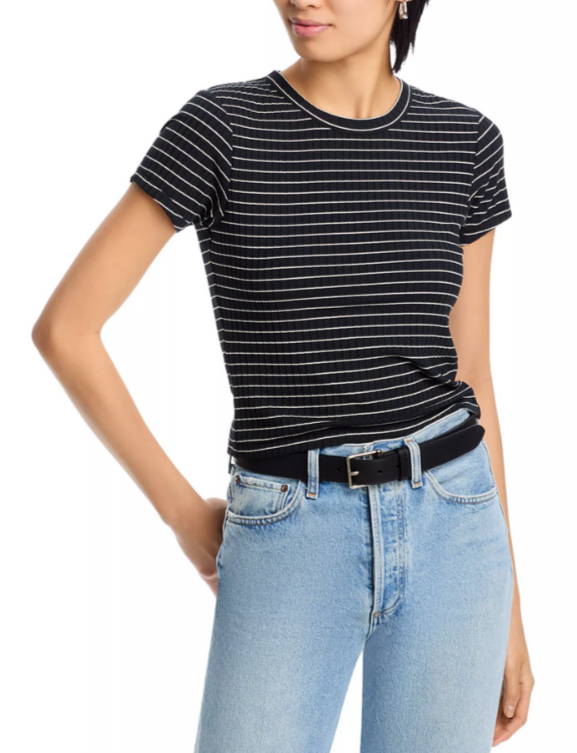 rag & bone Luca Striped Ribbed Baby Tee MSRP $158