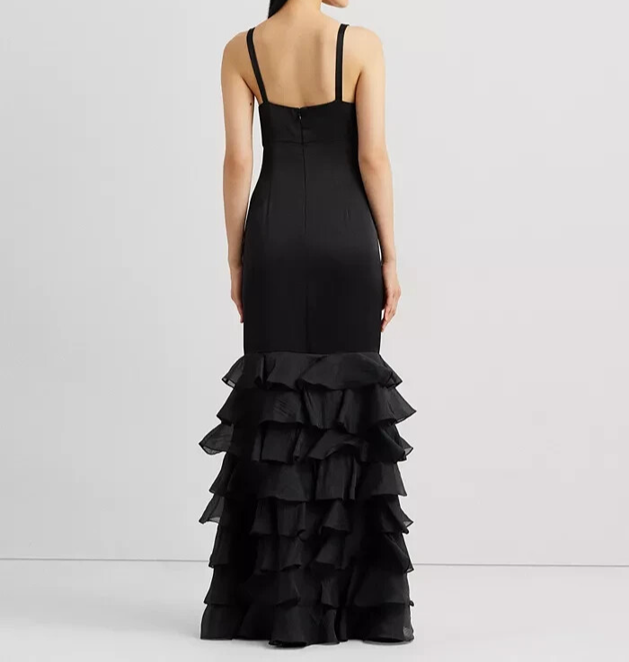 Lauren Ralph Lauren  Tiered Satin Evening Dress MSRP $598 Size 6 # 14B 1891