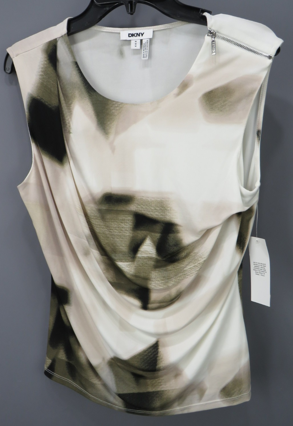 DKNY Printed Zip-Shoulder Sleeveless Top