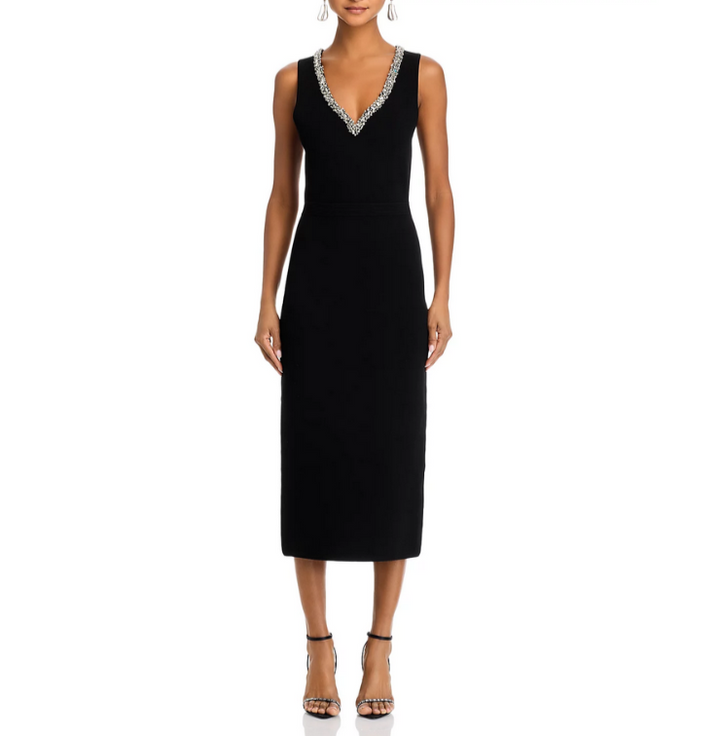 SIMKHAI Khari Rhinestone Trim Midi Dress MSRP $595