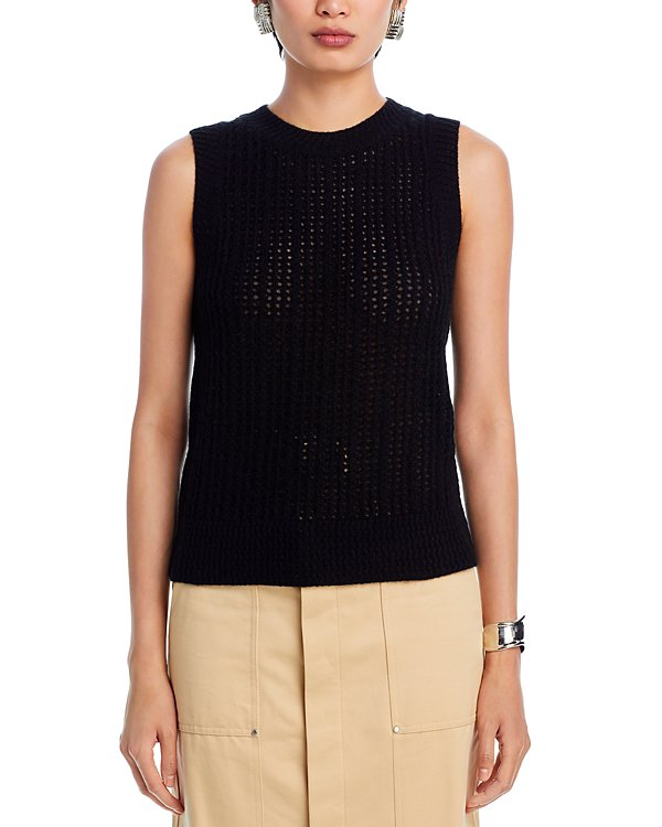 C by Bloomingdale's Cashmere Crochet Crewneck Vest MSRP $168