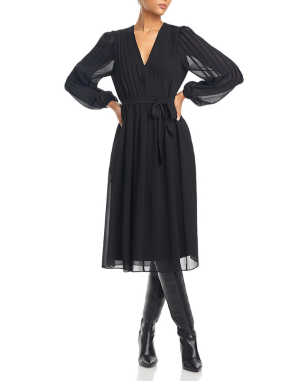 Kobi Halperin Tatum Pintucked V Neck Midi Dress MSRP $448