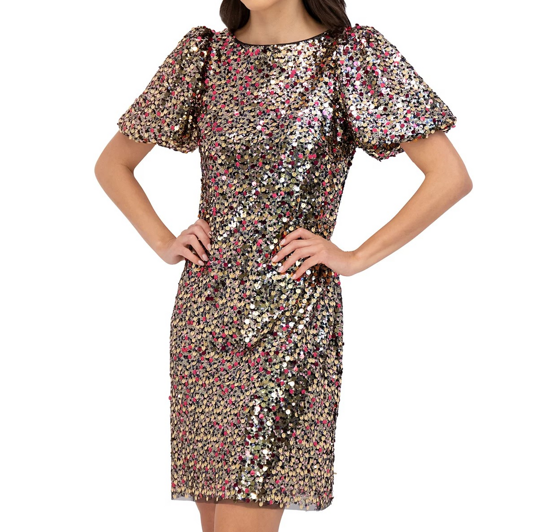 Eliza J Women's Sequined Puff-Sleeve Shift Dress MSRP $188